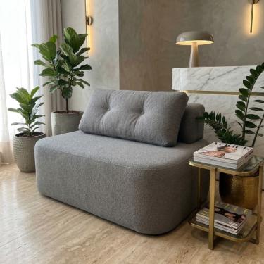 Imagem de Sofá Modular Cielo 100cm Recepção Loja Sala de Estar Bouclê Cinza - Montanari`s Decor