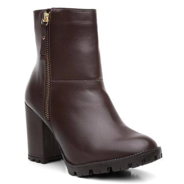 Imagem de Bota Coturno Feminina Couro Zíper Cano Médio Lisa Casual