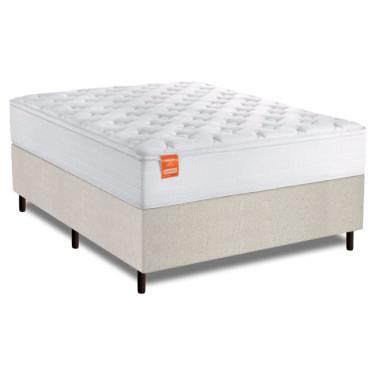 Imagem de Cama Box Colchão Casal King Molas Ensacadas Real 193x203x65cm Linho Branco Inducol - Su...