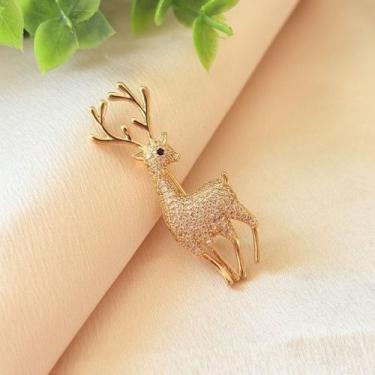 Imagem de Broche Cervo Dourado com Zircônias - Pistache Acessórios