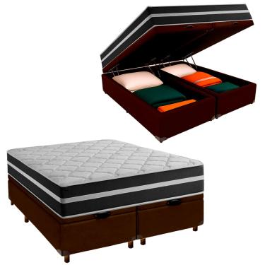 Imagem de Box Bau Blindado e Colchão Queen Molas Ensacadas Classic Airflex Colchões Marrom