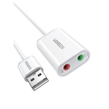 Imagem de UGREEN Adaptador de placa de som USB para conector de áudio com fone de ouvido TRS duplo 3 polos 3,5 mm e microfone USB para auxiliar conversor de áudio externo de 3,5 mm para Windows,
