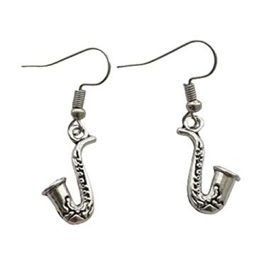 Imagem de WYGUYO Brincos de saxofone, joias com pingente musical, brincos pequenos de instrumentos musicais, pingente de saxofone