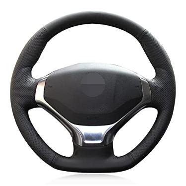 Imagem de DYBANP Capa de volante, para Peugeot 3008 2013-2015, capa de volante de couro preto costurada à mão DIY