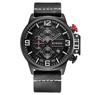 Imagem de New CURREN Relógio masculino esportivo com pulseira de couro e cronógrafo de quartzo 8278 (preto)