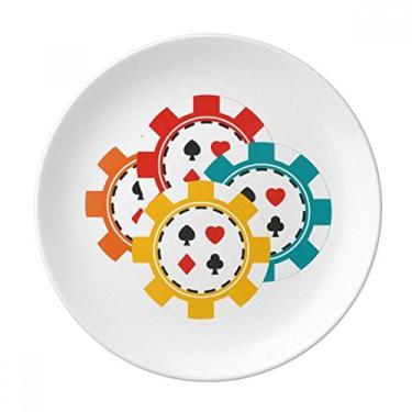 Imagem de DIYthinker Prato de ilustração de fichas de cassino coloridas decorativo porcelana salver talheres prato de jantar