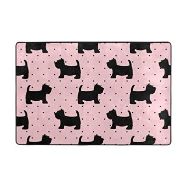 Imagem de My Little Nest Tapete de área cães fofos rosa bolinhas capacho leve 60 cm x 91 cm, esponja de memória interior exterior decoração tapete para entrada sala de estar quarto escritório cozinha corredor