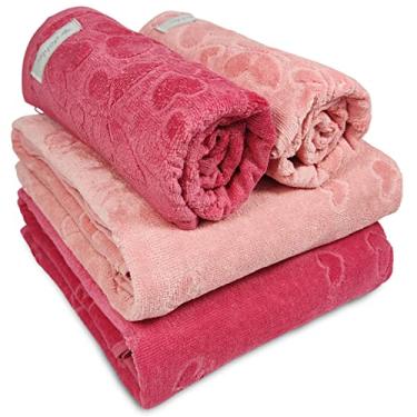 Imagem de Jogo de Banho 4 Peças Romance Dohler Aveludada 100% Algodão Toalha Fio Penteado Coração Borboleta (Rosa 10366/11033)