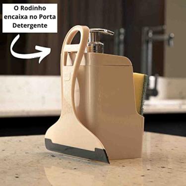 Imagem de Kit 2 Peças Para Pia Cozinha Com Porta Detergente Quadrado E Rodinho UZ cor:Cappuccino