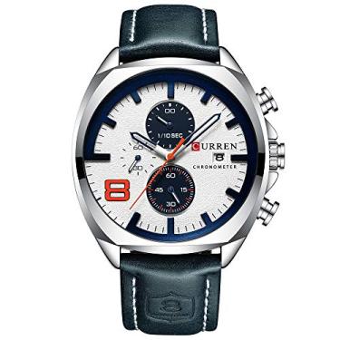 Imagem de CURREN Relógios masculinos, relógio analógico de quartzo, relógio de pulso para homens, pulseira de aço inoxidável à prova d'água moderna, Azul, Blue