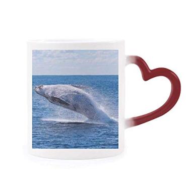 Imagem de Caneca de grés com imagem da natureza do oceano jubarte sensível ao calor com mudança de cor vermelha