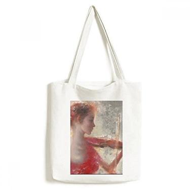 Imagem de Red Girl Lotus XJJ sacola de lona com pintura a óleo bolsa de compras casual bolsa de mão