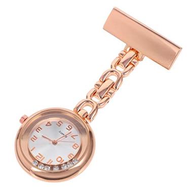 Imagem de Hemobllo Relógio de bolso com clipe de strass para pendurar, uniforme e lapela, relógio retrátil para profissionais de saúde, mulheres, prata, Ouro rosa, 8.5X3CM