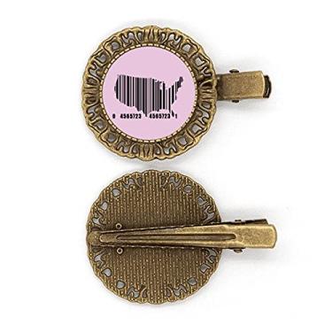 Imagem de Contorno do mapa dos EUA Código de barra Art Deco, presente moderno grampo de cabelo prendedor de cabelo