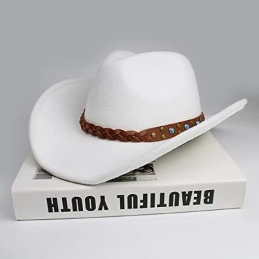 Imagem de Chapéus De Cowboy De Feltro Chapéu De Cowboy Ocidental Para Criança Aba Larga Trançado De Cowgirl Pulseira De Couro,Branco,Um Tamanho,YUYANAIAI