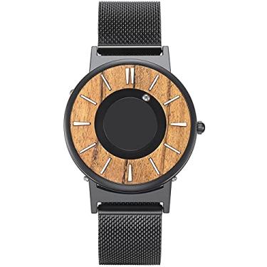 Imagem de Relógio masculino de madeira marrom, quartzo, ímã magnético, acionamento por esfera, mostrador de madeira, pulseira de borracha preta, relógio de pulso masculino, 3, Relógios de quartzo