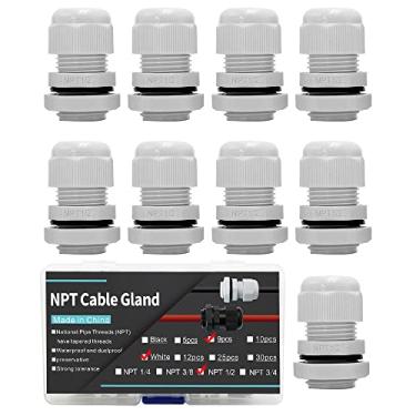 Imagem de Prensa-cabos à prova d'água 1/5.1 cm orifício de montagem do painel: 21,2-21,5 mm/polegadas, acessórios de conduíte elétrico 1/2 cabo branco alívio de tensão 9 peças/caixa