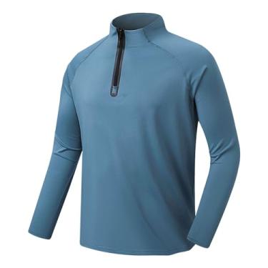Imagem de Camisa esportiva masculina manga longa slim fit camiseta atlética zíper frontal gola alta camisa de treino, Azul claro, M