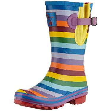 Imagem de Bota de chuva feminina impermeável até o meio da panturrilha com estampa fofa de arco-íris galochas sapatos de chuva marca do Reino Unido, Arco-íris, 7