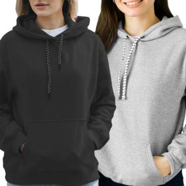 Imagem de Kit 2 Blusas Moletom Canguru com Capuz Liso Sem Estampa Feminino Adulto-Feminino