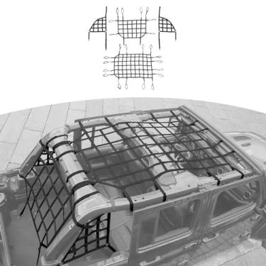 Imagem de RT-TCZ Malha Tronco Top Rede Restrição Protetor Cargo Rede Rede Tronco para Jeep Wrangler 2018 2019 2020 JL JLU 4 Portas JL Unlimited Rubicon Sahara X Sport 4 peças