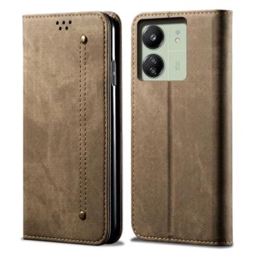 Imagem de Cartões magnéticos carteira flip case para xiaomi note 13 pro 11 10 pro max poco x5 x4 x3 13t 13c 14 12t bolsa capa de livro, cáqui, para redmi note12 5g
