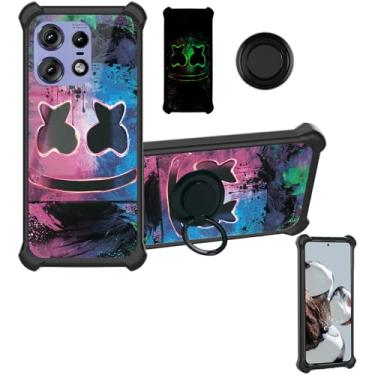 Imagem de Aroepurt Capa para celular Edge 50 Pro 5G compatível com Motorola Moto Edge 50 Pro 5G [suporte de anel] [PC + silicone] [glitter dourado + luminoso] YGH-BQ