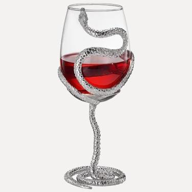 Imagem de Taças de vinho com haste de cobra, copo único, 540 g, 250 cm de altura, cálice de réptil gótico - prata Halloween decoração assustadora presentes inspirados em esqueleto festas temáticas cemitério