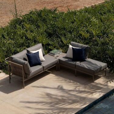 Imagem de Conjunto Jardim e Varanda 1 Chaise 1 Sofá 1 Puff 1 Mesa Lateral 70cm Refúgio Cabecasa Madeiramadeira Champanhe/Cinza Mesclado