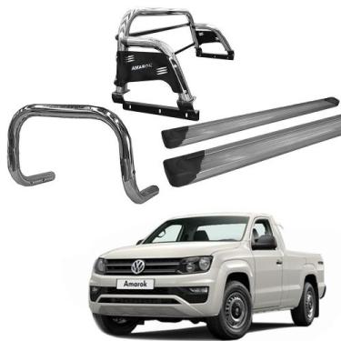 Imagem de Kit Quebra Mato Estribo Alumínio Santo Antônio H3/Amarok CS Cromado - 