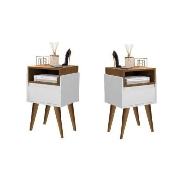 Imagem de Kit 2 Mesas de Cabeceira Pés Palito Elite Branco / Nature - Comprar Mo