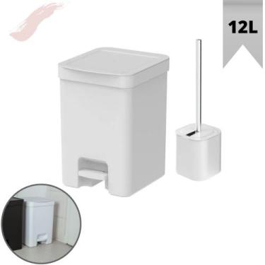 Imagem de Kit Lixeira De Banheiro De Pedal 12L E Escova Sanitária Inox com Supor