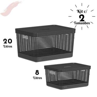 Imagem de Kit com 2 Caixas Organizadoras Cesto Grid Marca Ou 8 Litros e 20 Litro
