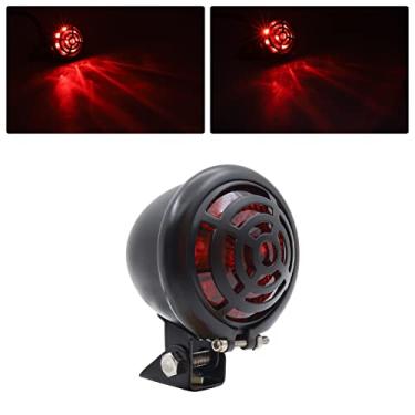 Imagem de Luz traseira de LED redonda para motocicleta Luz de freio traseira Luz preta Grade de luz vermelha com nervuras Lâmpada de placa de licença integrada para Har-ley Bob-ber Cho-pper Cru-iser Hon-da Ya-ma-ha Su-zu-ki Ka-wasaki