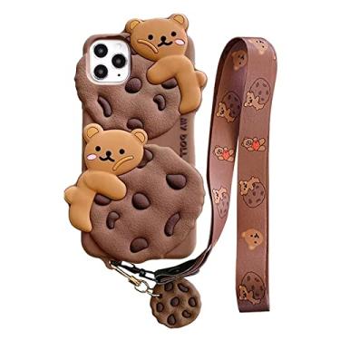 Imagem de Yatchen Capa de urso para iPhone XR, capa de telefone kawaii fofo de ursinho de biscoito com desenho 3D com alça de chaveiro, cordão engraçado, protetor de silicone macio para mulheres e meninas para