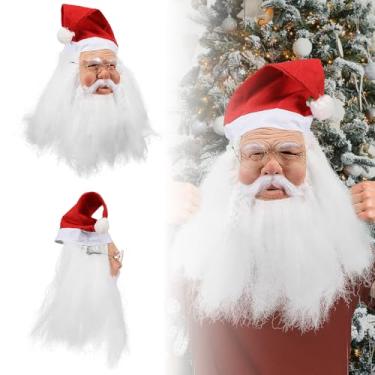 Imagem de GOBWCOT Máscara de Papai Noel realista de velho humano máscara facial de látex para vovô com chapéu de barba de Papai Noel, adereços de cosplay de Natal (D)