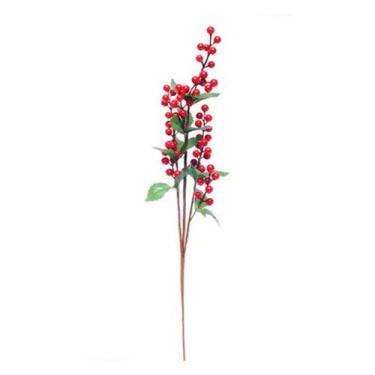 Imagem de Galho Folhas e Frutas 80cm - Vermelho/Verde - 1 unidade - Cromus - Riz