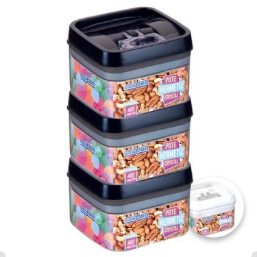 Imagem de 3 Potes Hermeticos Porta Mantimentos Empilháveis De 400 Ml - Injeplast