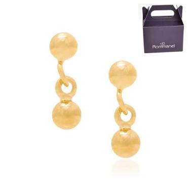 Imagem de Brinco Rommanel Banhado Ouro 18k Duas Bolinhas Lindo 523229, Dourado