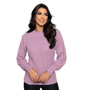 Imagem de Blusa Trico Lã Feminina Manga Longa Detalhada - AG Acessórios, Lilás, 