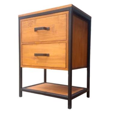 Imagem de Mesa de Cabeceira Estilo Industrial com 2 Gavetas e 1 Prateleira - Fer