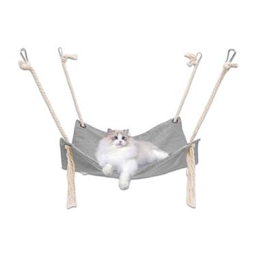 Imagem de Cama de rede para gatos para gaiola, cama suspensa para gatos de 45 cm, cadeira de poleiro com alças ajustáveis e gancho de metal, rede respirável para animais de estimação, balanço para cães pequenos