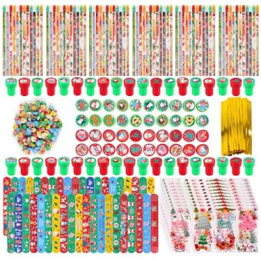 Imagem de Kolewo4ever 360 Peças De Papelaria De Natal Lembrancinhas Em Massa: Borracha De Lápis De Natal, Pulseiras, Selos, Sacolas De Guloseimas Para Crianças, Troca De Presentes Em Sala De Aula, Jogos Escolar