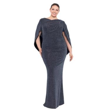Imagem de Betsy & Adam Vestido feminino longo de malha metálica com detalhe drapeado nas costas - plus size, Preto/prata, 54
