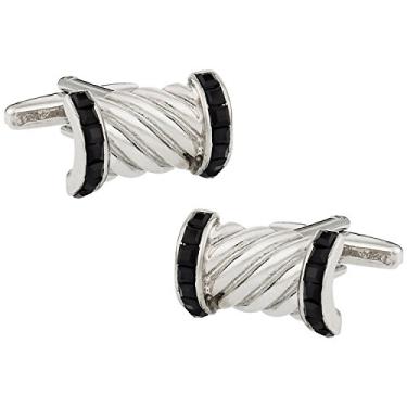 Imagem de Abotoaduras de corda Cuff-Daddy adornadas com zircônia cúbica preta CZ com caixa de apresentação