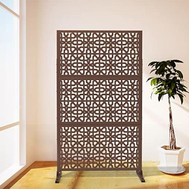 Imagem de Elevens Painéis de cerca de metal para decoração ao ar livre, tela de privacidade decorativa com suporte, divisor externo para jardim, pátio, quintal, 193 cm A × 89 cm L (castanho-perilla)