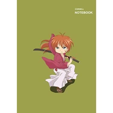 Imagem de Cornell paper sketchbook: Himura Kenshin Rurouni Kenshin Wandering Samurai Chibi Green Notebook Cover, 110 Pages, B5 size (7" x 10"), Cornell notes.