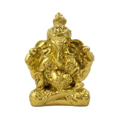 Imagem de Escultura Ganesh Meditando Indiano 6cm Dourado Resina - Lua Mística - 