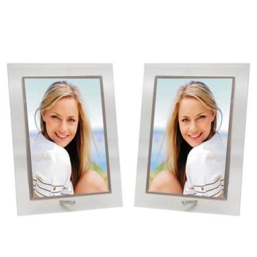 Imagem de Conjunto 2 Porta-Retratos Vidro Reto Prime Borda Prata 10x15 Vertical 