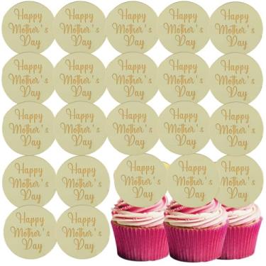 Imagem de 25 Pcs Happy Mother's Day Cupcake Topper, Acrylic Mirror Disc Round Cake Engraved Topper for Mother's Day Family Party DIY Favor Decoration